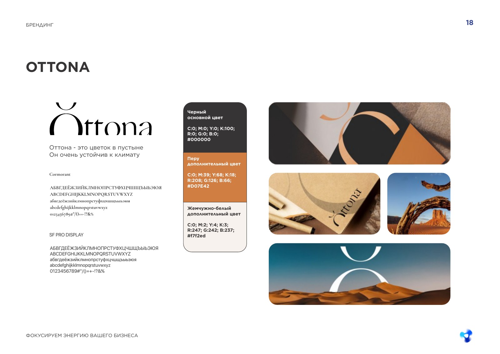 Логотип, типографика, палитра и примеры носителей Ottona.